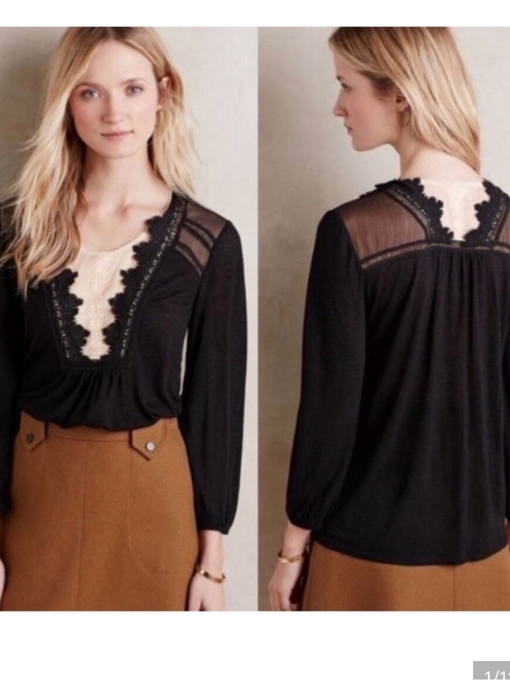 Anthropologie Meadow Rue black and cream top size Large